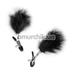 Зажимы для сосков с черными перышками Easy Toys Nipple Clamps, серебряные - Фото №1