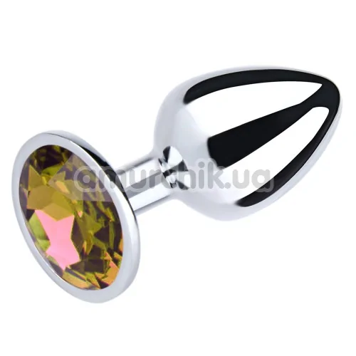 Анальная пробка с желтым кристаллом SWAROVSKI Silver Citrine Big, серебряная