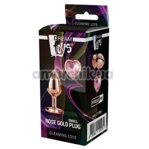 Анальна пробка з рожевим кристалом Gleaming Love Gold Plug Heart S, золота