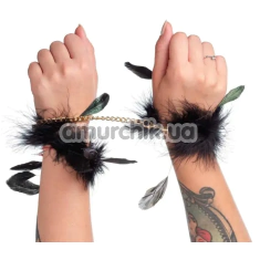 Наручники з чорним пір'ям DS Fetish Handcuffs With Long Feathers, золоті - Фото №1