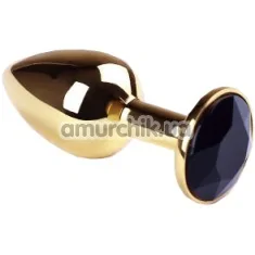 Анальна пробка з чорним кристалом SWAROVSKI Gold Black Diamond Small, золота - Фото №1