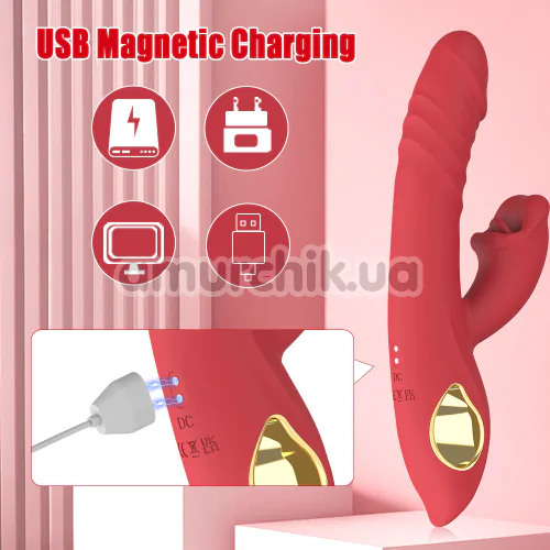 Вібратор з поштовхами Emma Thrusting Dildo Vibrator, червоний
