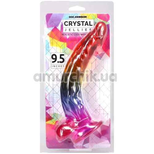 Фалоімітатор Doc Johnson Crystal Jellies Realistic Cock With Balls 9.5, мультикольоровий