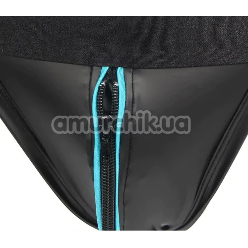 Комплект мужской Star Night Men's Set With Harness & Wrist Restraints, черно-голубой: портупея + трусы-джоки + фиксаторы для рук