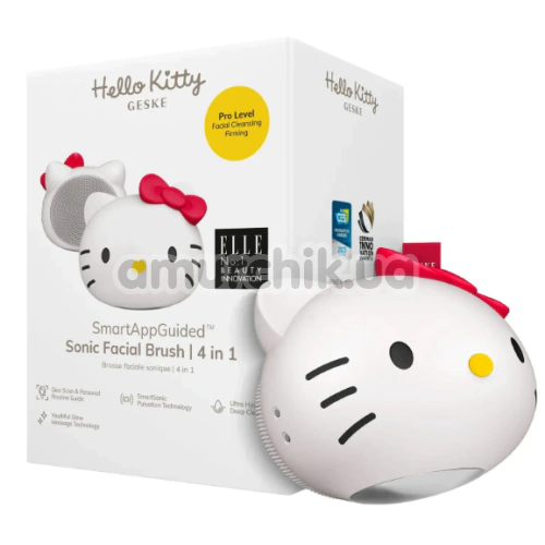 Ультразвуковая щетка для лица Geske Sonic Facial Brush 4 in 1 - Hello Kitty Head, белая