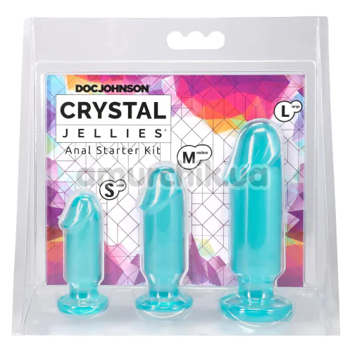 Набір із 3 анальних пробок Doc Johnson Crystal Jellies Anal Starter Kit, бірюзовий