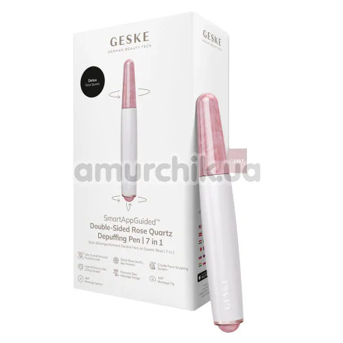 Ручка-массажер для лица Geske Double-Sided Rose Quartz Depuffing Pen 7 in 1, кремовый