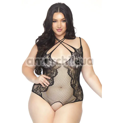 Боди Leg Avenue Net And Lace Crotchless Teddy, черное
