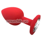 Анальна пробка з прозорим кристалом Silicone Anal Plug Round Small, червона - Фото №1