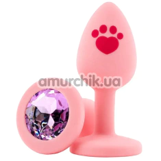 Анальна пробка з рожевим кристалом Alume Silicone Heart Paw Plug M, рожева - Фото №1