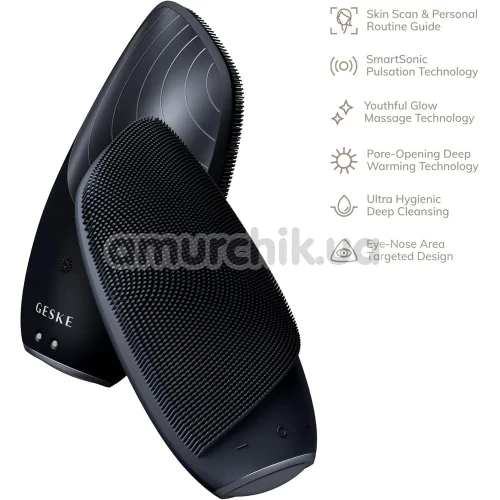 Ультразвуковая щетка для лица Geske Sonic Thermo Facial Brush 6 in 1, черная
