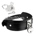 Нашийник зі срібним замочком Kinky Diva Collar Me! Heart-Lock-Key Collar, чорний - Фото №1