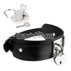 Ошейник с серебряным замочком Kinky Diva Collar Me! Heart-Lock-Key Collar, черный - Фото №1