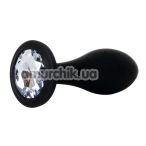 Анальна пробка з прозорим кристалом Exclusivity Jewellery Silicone Straight Plug L, чорна - Фото №1