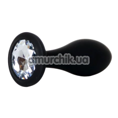 Анальная пробка с прозрачным кристаллом Exclusivity Jewellery Silicone Straight Plug L, черная - Фото №1