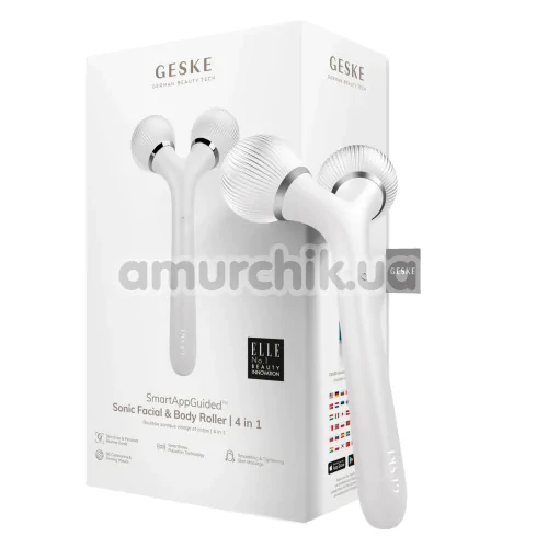Ультразвуковий масажер Geske Sonic Facial & Body Roller 4 in 1, біло-срібний
