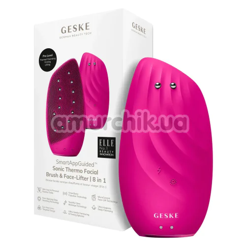 Щетка для лица Geske Sonic Thermo Facial Brush & Face-Lifter 8 in 1, ярко-розовая