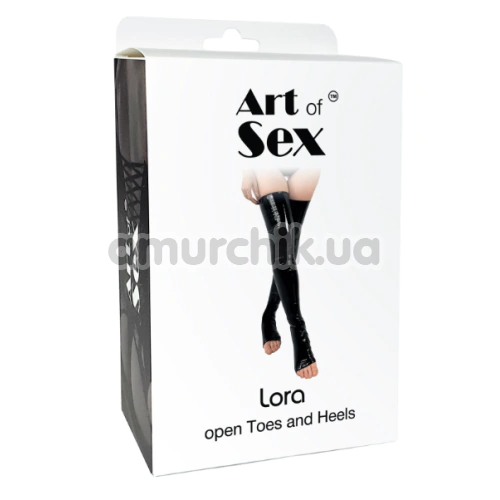 Чулки виниловые Art of Sex Lora Velvet с открытыми пальцами и пяткой, черные
