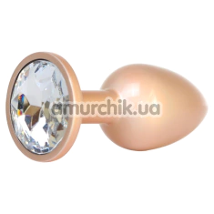 Анальная пробка с прозрачным кристаллом Exclusivity Jewellery Pearl Gold Plug S, золотая - Фото №1