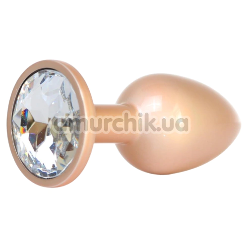 Анальная пробка с прозрачным кристаллом Exclusivity Jewellery Pearl Gold Plug S, золотая - Фото №1