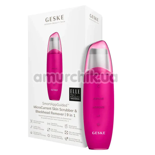 Микротоковый скрабер для кожи лица Geske MicroCurrent Skin Scrubber & Blackhead Remover 9 in 1, ярко-розовый