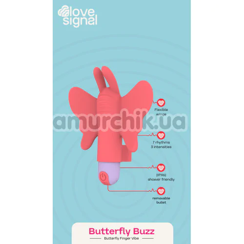 Вібратор на палець Love Signal Butterfly Buzz, кораловий