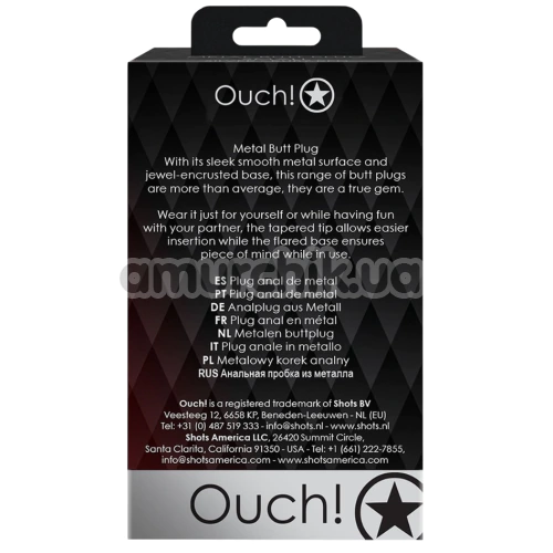 Анальна пробка з бірюзовим кристалом Ouch! Metal Butt Plug Medium, золота