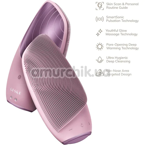 Ультразвуковая щетка для лица Geske Sonic Thermo Facial Brush 6 in 1, светло-розовая