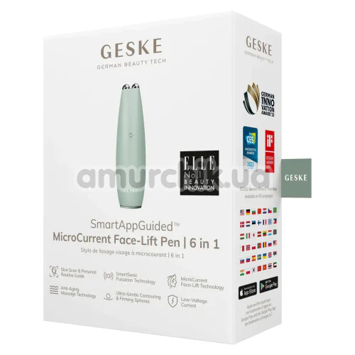 Микротоковая ручка для подтяжки кожи лица Geske MicroCurrent Face-Lift Pen 6 in 1, зеленая