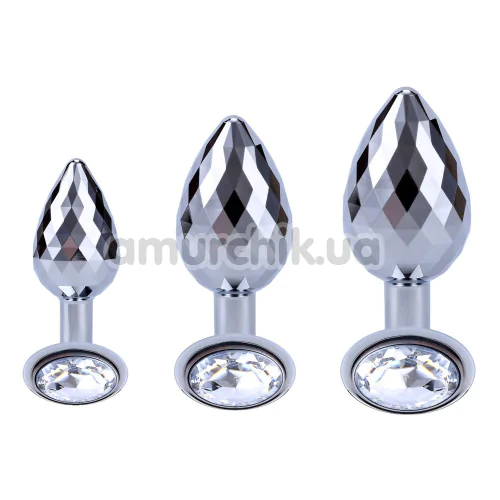 Анальна пробка з прозорим кристалом Anal Play Disco Diamond Plug Large, срібна