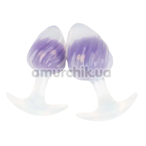 Анальная пробка Univibe Glow-In-Dark Ribbed S, фиолетовая