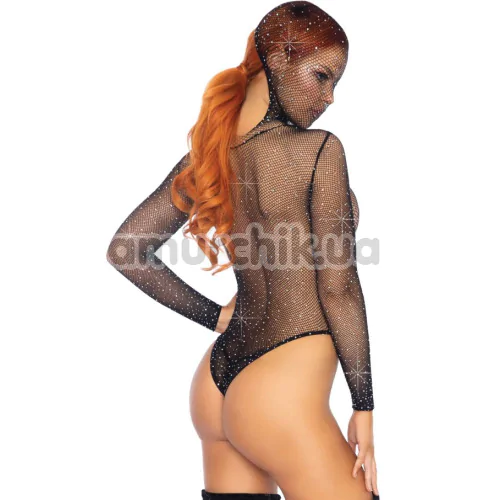 Боди Leg Avenue Rhinestone Net Hooded Teddy, черное