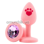 Анальная пробка с розовым кристаллом Alume Silicone Heart Paw Plug S, розовая - Фото №1