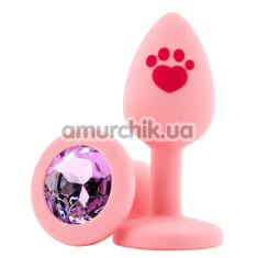 Анальная пробка с розовым кристаллом Alume Silicone Heart Paw Plug S, розовая - Фото №1