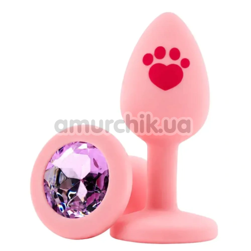 Анальная пробка с розовым кристаллом Alume Silicone Heart Paw Plug S, розовая - Фото №1