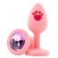 Анальная пробка с розовым кристаллом Alume Silicone Heart Paw Plug S, розовая - Фото №1