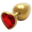Анальная пробка с красным кристаллом Ouch! Heart Metal Butt Plug Medium, золотая - Фото №2
