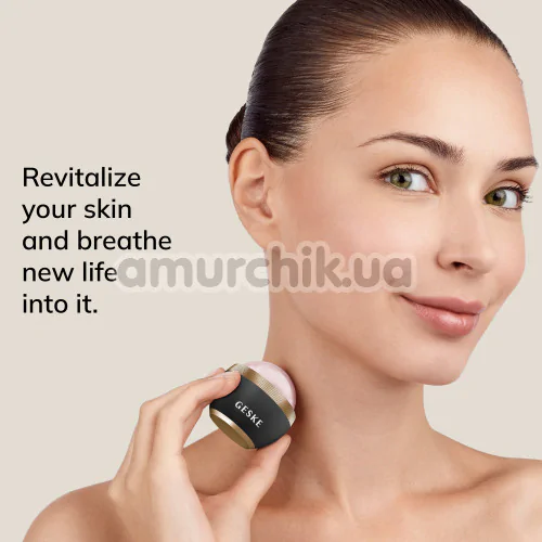 Шариковый массажер для лица Geske Rose Quartz Depuffing Sphere 7 in 1, черно-золотой
