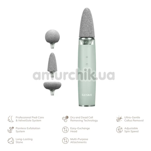Шлифовальная пилка для стоп с насадками Geske Electric Pumice Foot Smoothing Multi-Pen 8 in 1, зеленая
