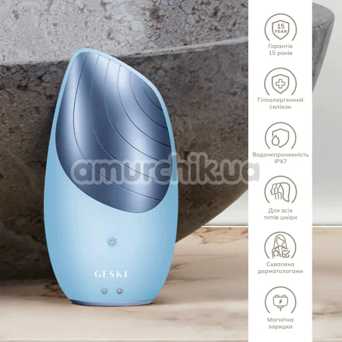 Ультразвуковая щетка для лица Geske Sonic Thermo Facial Brush 6 in 1, голубая