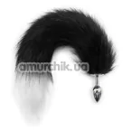 Анальна пробка з чорно-білим хвостом лисиці DS Fetish Anal Plug Faux Fur Fox Tail S, срібляста - Фото №1