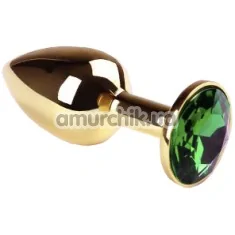 Анальная пробка с зеленым кристаллом SWAROVSKI Gold Emerald Small, золотая - Фото №1