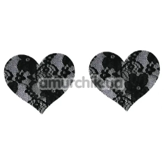 Прикраси для сосків у вигляді мереживних сердечок Star Night Lace Hearts, чорні - Фото №1