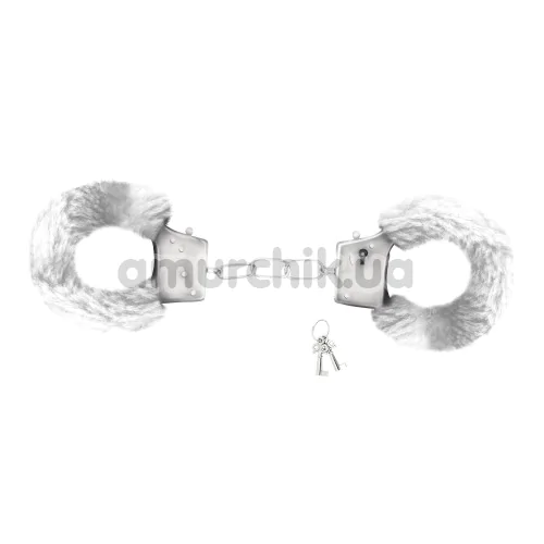 Наручники с белым мехом Crushious Love Cuffs, серебряные