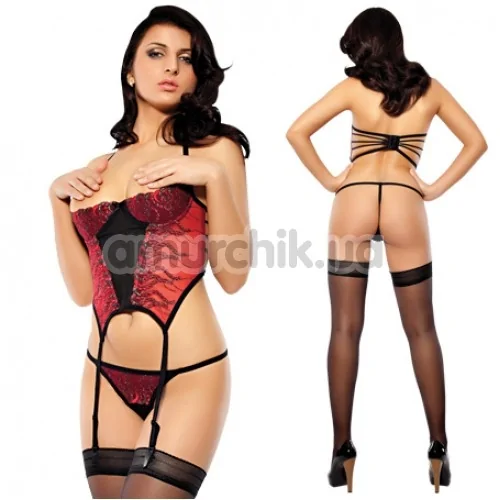 Комплект Hot Nights Black-Red: корсет плюс трусики-стринги (модель ERL400009)