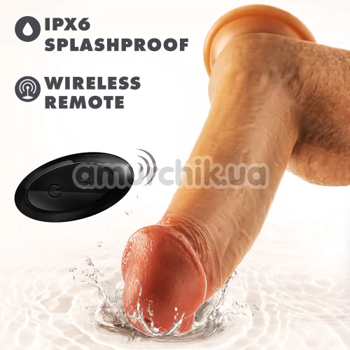 Вібратор з ротацією та поштовхами Dr. Skin Silicone Dr. Phillips 8.5 Thrusting Dildo, світло-коричневий