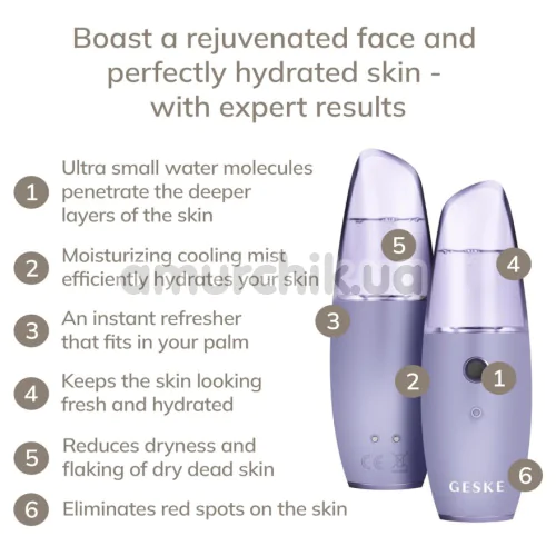 Зволожувач для шкіри обличчя Geske Facial Hydration Refresher 4 in 1, бузковий