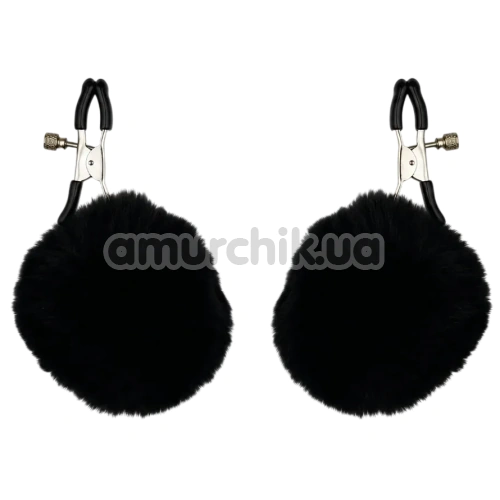 Зажимы для сосков с черными помпонами DS Fetish Nipple Clamps, черные - Фото №1