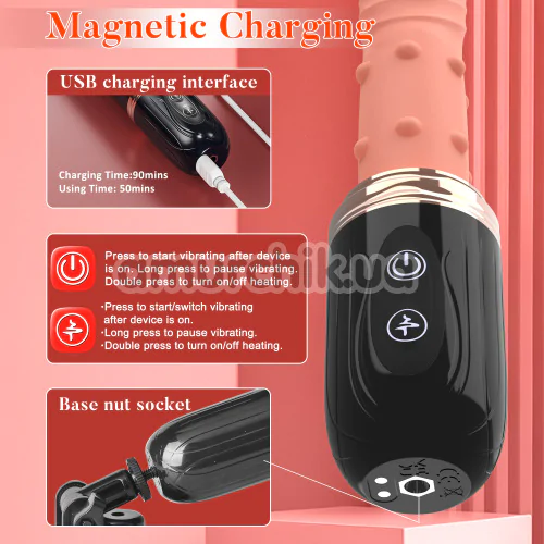 Вібратор з поштовхами і підігрівом Thrusting Dildo Sex Machine Vibrator Heating Function, тілесний