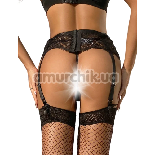 Комплект Star Night Lace Bow Garter Panty, черный: пояс для чулок + трусики-стринги